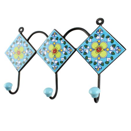 Pea Green Ceramic Floral Tiles Hook 
